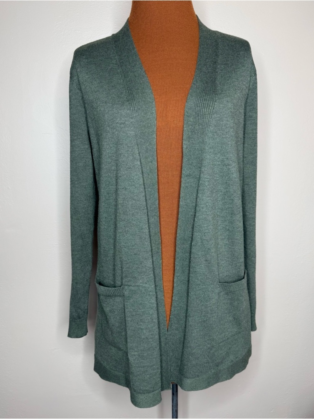 Time and Tru Open-Front Sage Green Women's Cardigan Size Medium